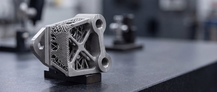 3D printed metal part with lattice structure for additive manufacturing and industrial engineering prototype
