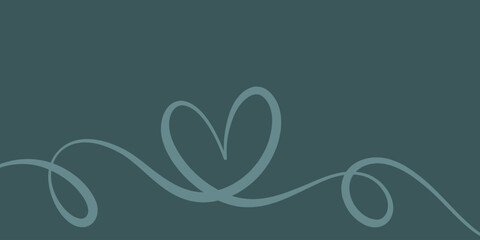 Dark muted teal valentine concept greeting card heart swirl template, line art illustration minimalist modern background © Kati Moth