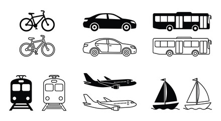 Flat Vector Illustration Of Various Transportation Vehicles And Modes © Begum