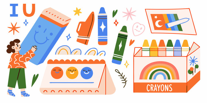 Crayons And Art Supplies Colorful Vector Illustration