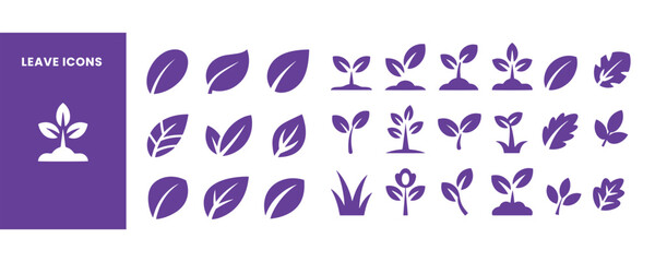 Obraz premium Leaf Sprout Icon Set Vector Plant Growth Nature Symbol Collection Flat Graphic