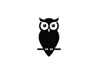 Obraz premium Minimalist Black Owl Perched on Branch Logo