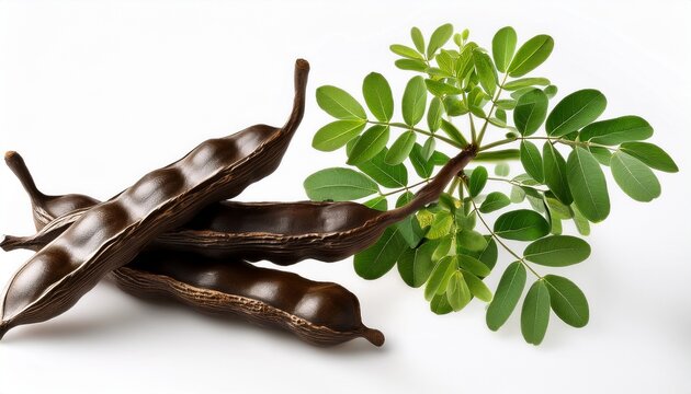 Ceratonia Siliqua Carob Locust Tree Isolated On White Background