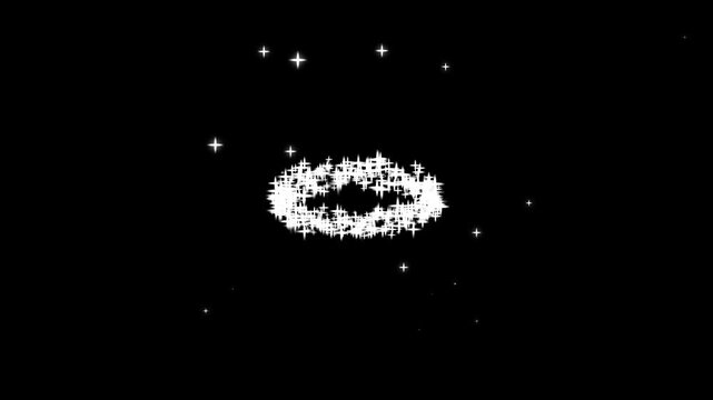 Shining white star particles forming a circular vortex tunnel with glitter dust trails, magical twinkle transition effect with luminous glow and dreamy atmosphere on green background in 4K animation