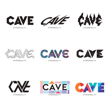 Collection of creative cave wordmark logos in various artistic styles and typography designs.