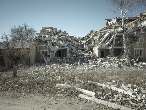Destroyed houses, Kupyansk, Kharkiv Oblast, Ukraine