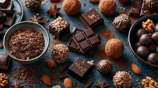 Assorted Gourmet Dark Chocolate Truffles and Bars