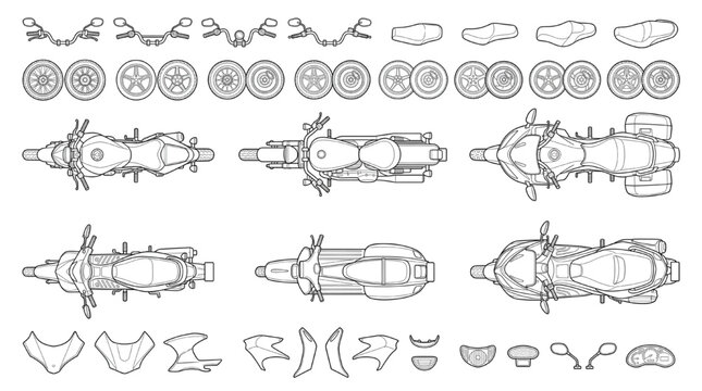 Motorcycle Components Engineering Blueprint for CAD Design and Mechanical Drafting Visualization