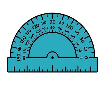 Blue protractor with measurement scale on white background.