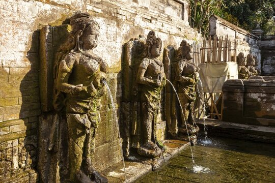 Ritual swimming pool at Goa Gajah elephant cave, Bali, Indonesia
