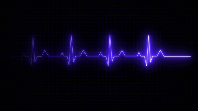 A glowing heartbeat line black background with glowing electrocardiogram pulse monitor displaying vital signs, dynamic cardiology concept featuring neon red and cyan health technology See Less