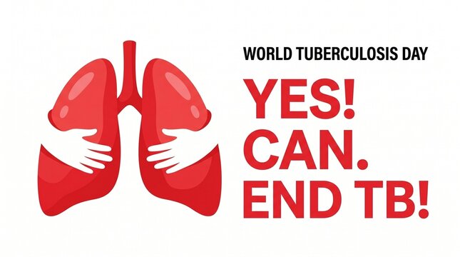World tuberculosis day poster with lungs and hands on white background