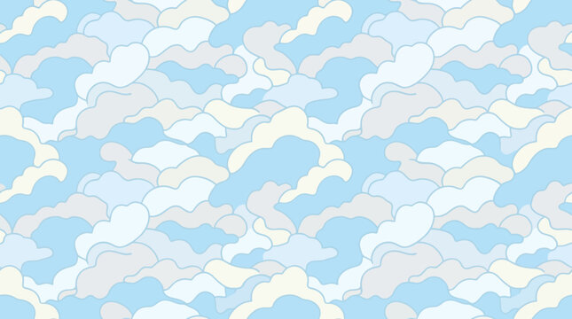Seamless cloud pattern vector illustration featuring soft sky inspired clouds in pastel tones ideal for backgrounds