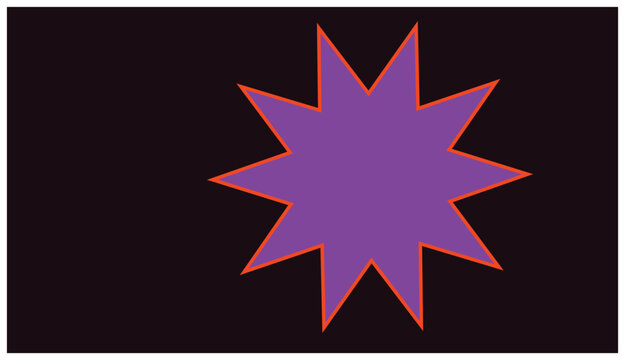 Geometric purple starburst icon on black background, ten pointed star vector illustration, vibrant violet celestial shape with orange outline