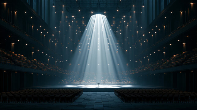 Dramatic Spotlight Shining on Empty Stage in Modern Concert Hall
