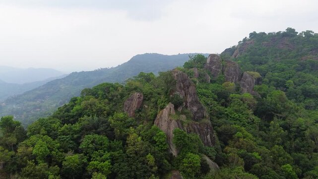 Ancient Nglanggeran Volcano Landscape in Yogyakarta, Indonesia. Scenic Mountain and Giant Rock Formation
