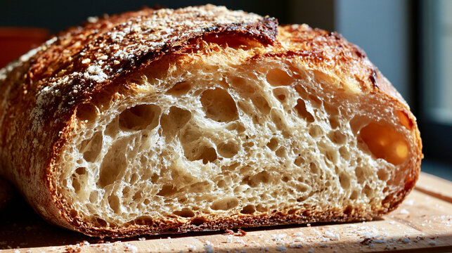 Freshly Baked Artisan Sourdough Bread with Open Crumb