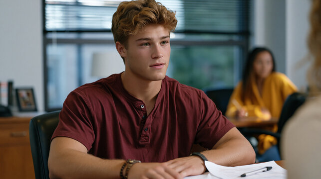 Student athlete staring at standardized test accommodation paperwork across administrator desk, September assessment season, learning disability documentation, testing equity, special education righ