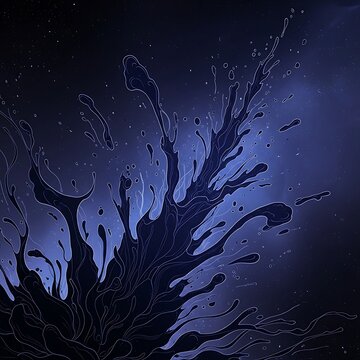 Dark underwater cave with stalactites and fish.