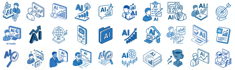 Fototapeta premium simple isometric vector icon AI Trader in blue