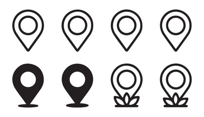 Minimalist map pins collection with varied base designs for geographic data and web app development. © MSTALIMA