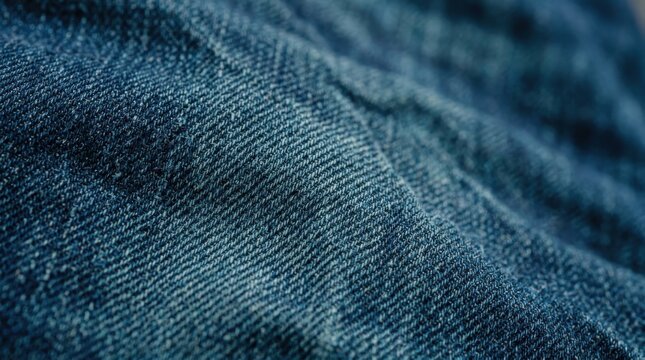 Closeup of blue denim fabric texture with visible weave and folds