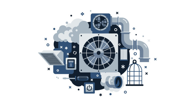 Industrial Ventilation and Air Filtration System Vector Illustration - HVAC Cooling, Air Quality, and Climate Control Graphic