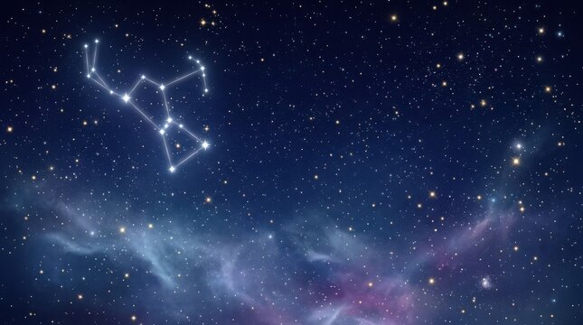 Orion constellation in the night sky with stars and nebula