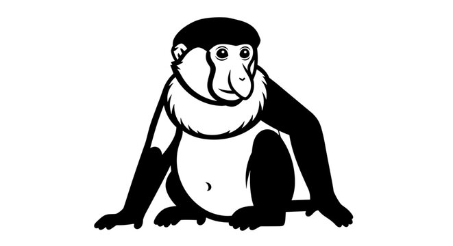 Red Shanked Douc Monkey Sitting Illustration.