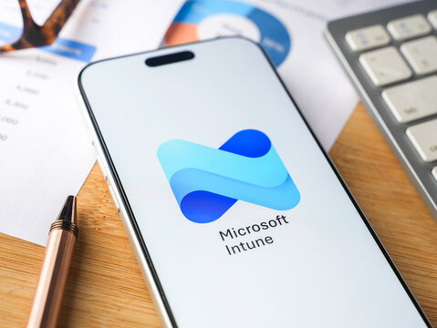 Microsoft Intune logo is displayed on a smartphone screen in Bangalore, India, on June 25, 2026
