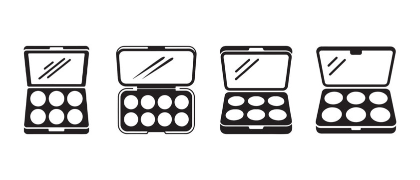 Set of black and white makeup eyeshadow palette icons with mirrors.