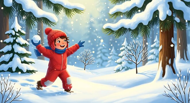 Child skiing down snowy mountain slope in winter.