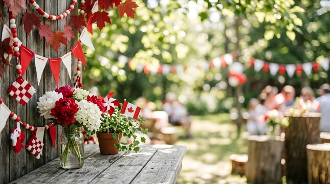 Outdoor Canadian Celebration with Red and White Decorations