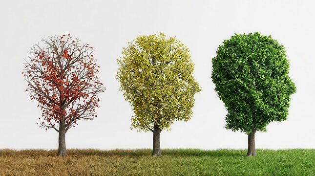 Conceptual illustration of dementia and mental health recovery through seasonal trees.
