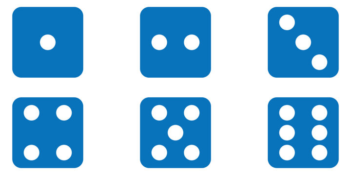 Dice icon set with all six faces in black color in outline style. Ludo game dice symbols. Set of six sides of a dice icon. Traditional game die with marked with different numbers of dots. eps 10
