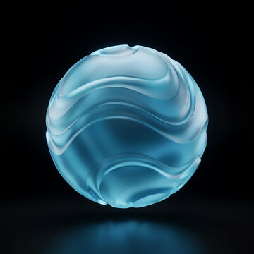 A luminous blue orb with undulating surface textures presents a smooth rounded three dimensional form sphere globe