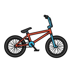 Fototapeta premium Red mountain bike with black seat and handlebars.
