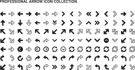 Fototapeta premium Arrow Icons Vector Set with Directional Navigation and Interface Symbols, Minimal arrow icon collection for UI, web, app, navigation, and infographic design.