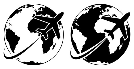 airplane globe travel icon set © graphixecho