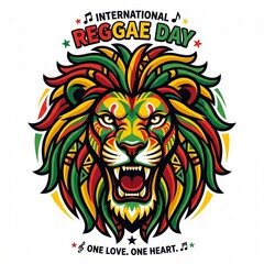 Obraz premium Reggae Lion Face Vector in Red, Yellow, and Green Colors Isolated on White Background, International Reggae Day Design