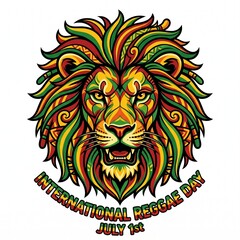 Obraz premium Reggae Lion Face Vector in Red, Yellow, and Green Colors Isolated on White Background, International Reggae Day Design
