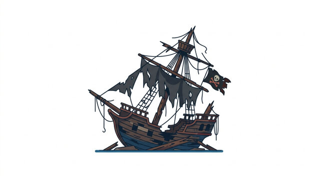 Old pirate ship wreck sinking in the sea.