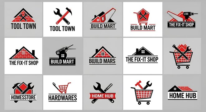 Modern collection of diverse hardware, tool, and home improvement logos