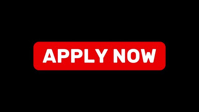 Apply now button animation with red color. Apply now button digital interface text. Apply now button technology graphic on transparent background for hiring.