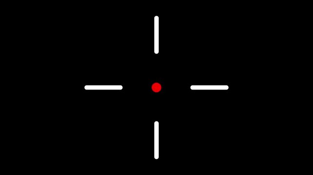 Animated White Crosshair Target Aim Icon with red dot on Black Background Loop