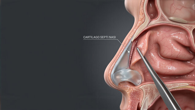 Precise anatomical exploration unveiling the complex Cartilago Septi Nasi within the vibrant human head