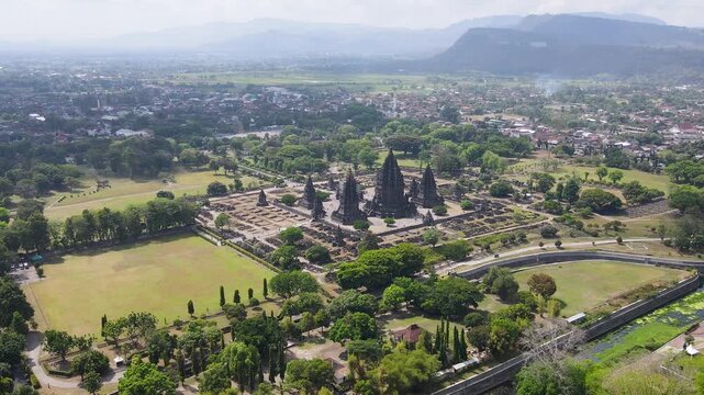 Aerial View of Prambanan Temple Complex in Yogyakarta Indonesia
