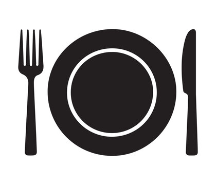 Classic plate with fork and knife icon vector illustration for restaurant signage and food service design.