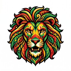 Obraz premium Reggae Lion Face Vector in Red, Yellow, and Green Colors Isolated on White Background, International Reggae Day Design