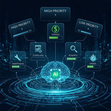 AI technology concept with high and low priority tasks.